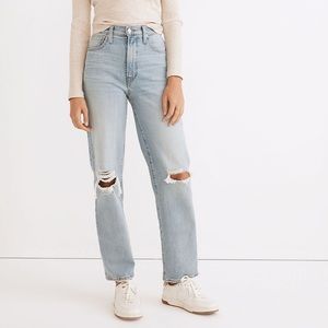 NWT Madewell The Perfect Vintage Straight Jean in Danby Wash: Knee-Rip Edition